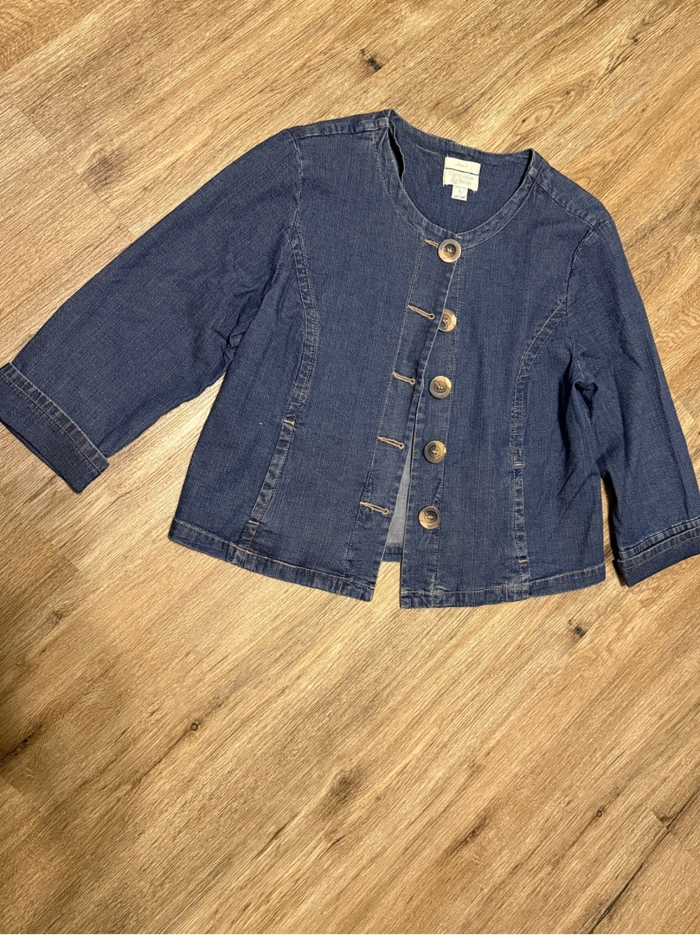 CJ Banks Medium Blue Button-Front Denim Jacket 3/4 Cuffed Sleeves